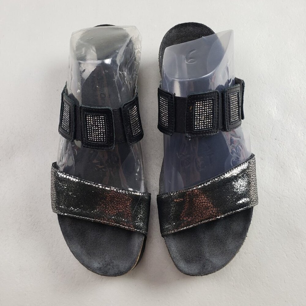Naot Emma Slide Wedge Sandal Womens 7 EU 38 Black Silver Leather Slip On Strappy - Picture 3 of 11